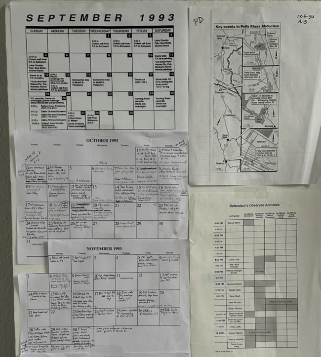 The physical calendar that nonfiction author Kim Cross puts on a board to track the information for her books.